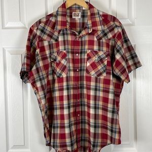 Ely Cattleman western cowboy Pearl snap short sleeve button down, XL